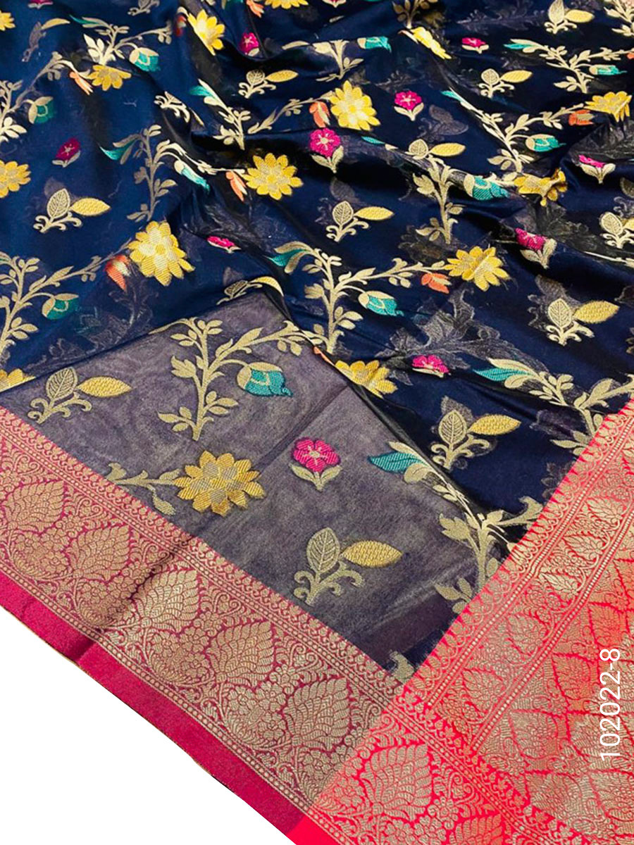 Cotton Resham and Zari Jaal Work Banarasi Saree Wholesale view 9