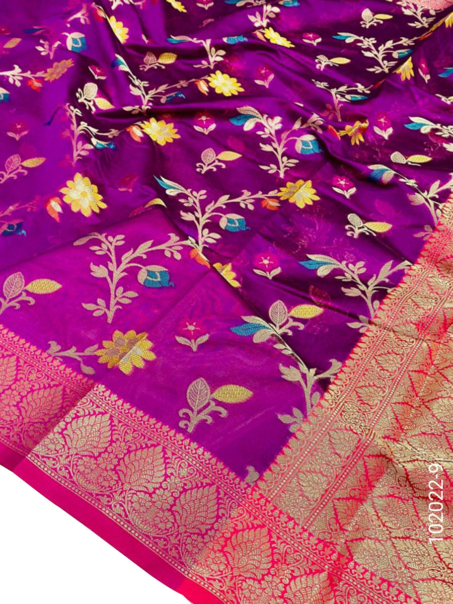 Cotton Resham and Zari Jaal Work Banarasi Saree Wholesale view 10