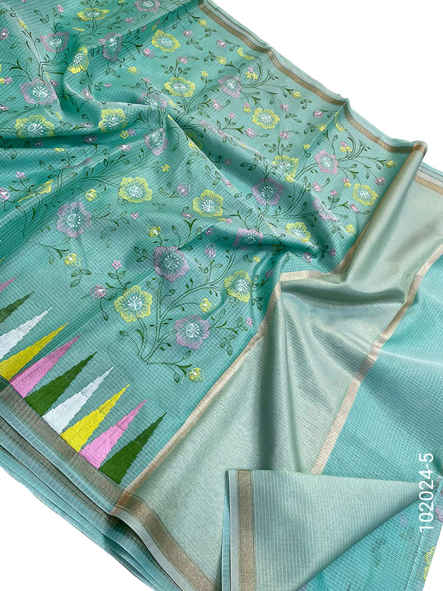 Cotton Kota Checks Embroidery Work Banarasi Saree Wholesale Distribution view 5