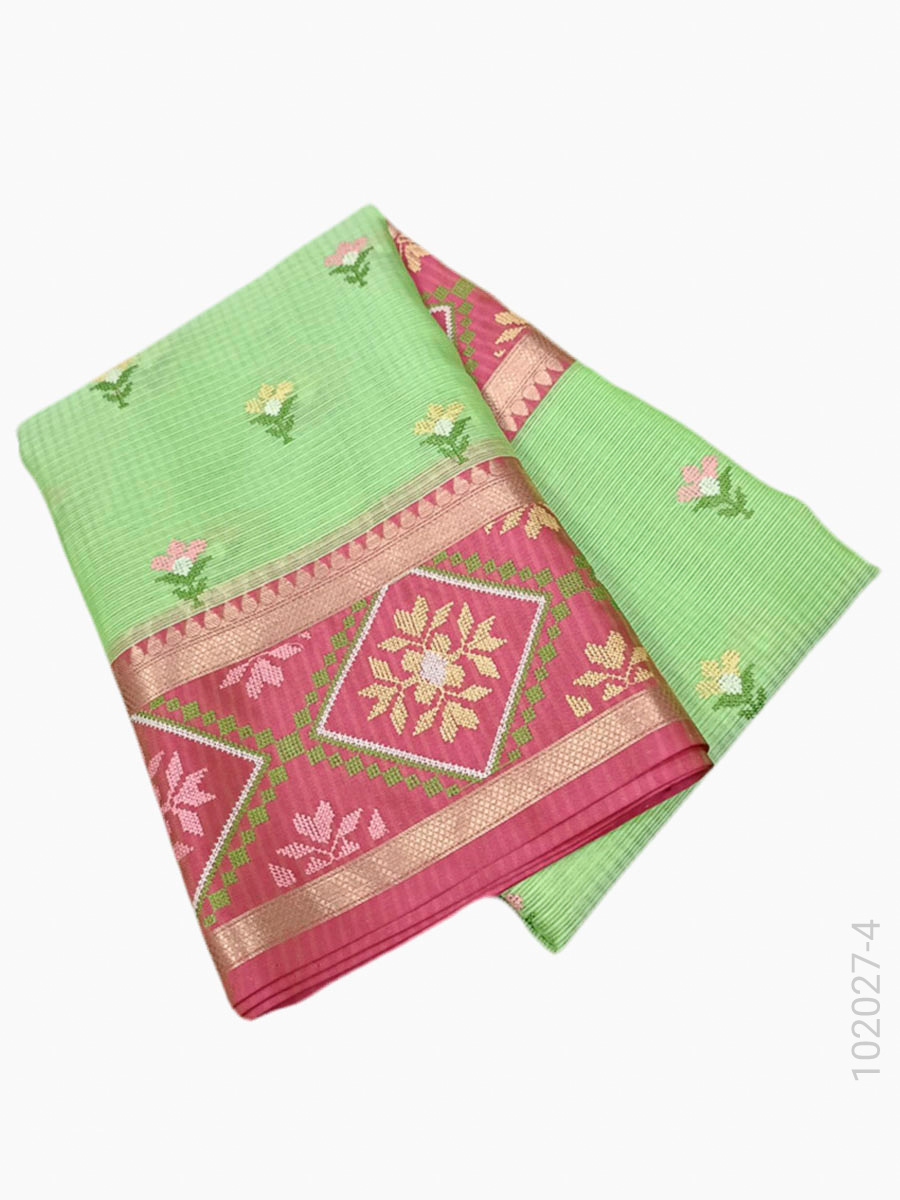 Cotton Kota Checks Embroidery Work Banarasi Saree Wholesale view 5