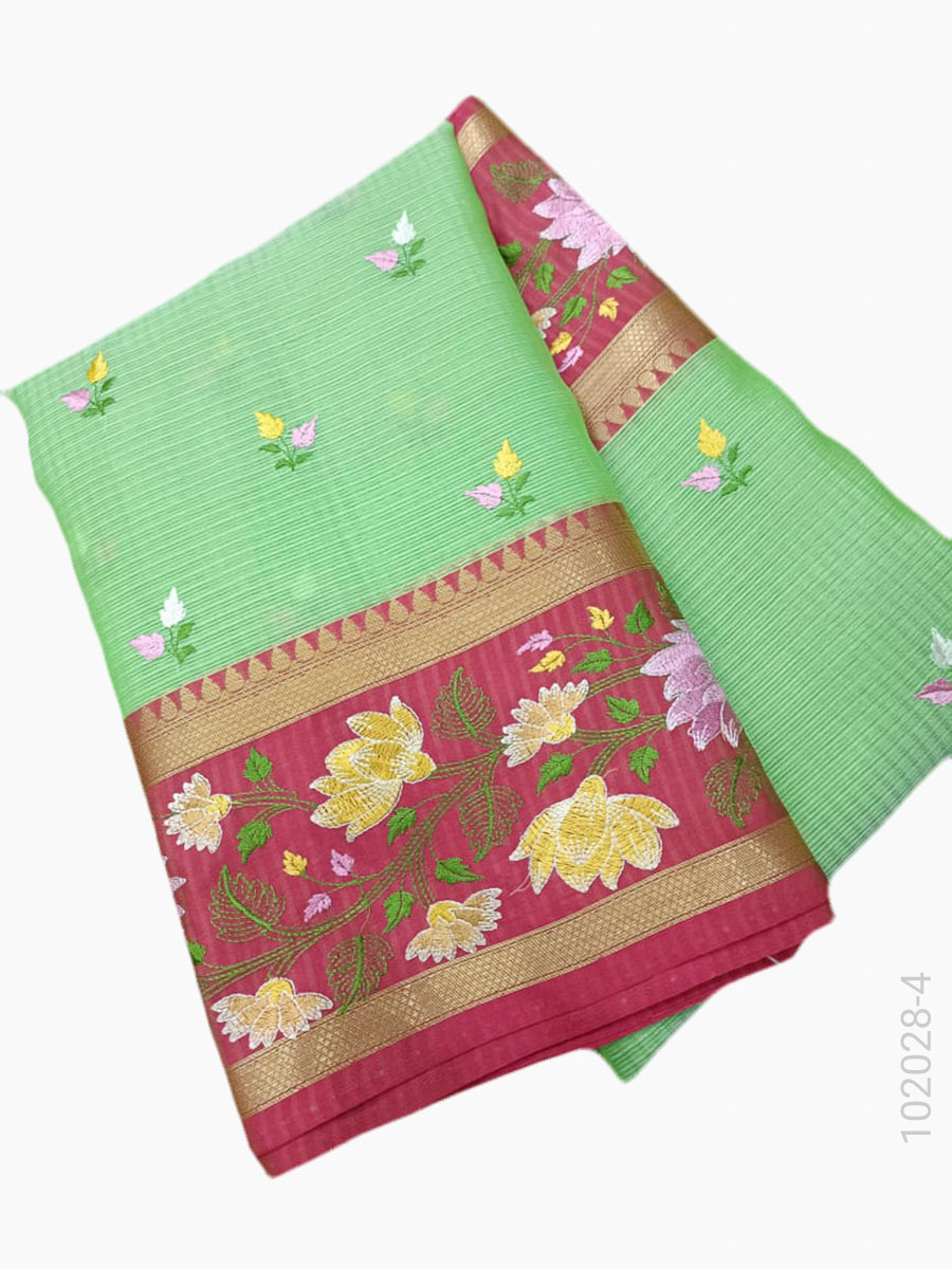 Cotton Embroidery Kota Checks Work Banarasi Saree Wholesale view 5