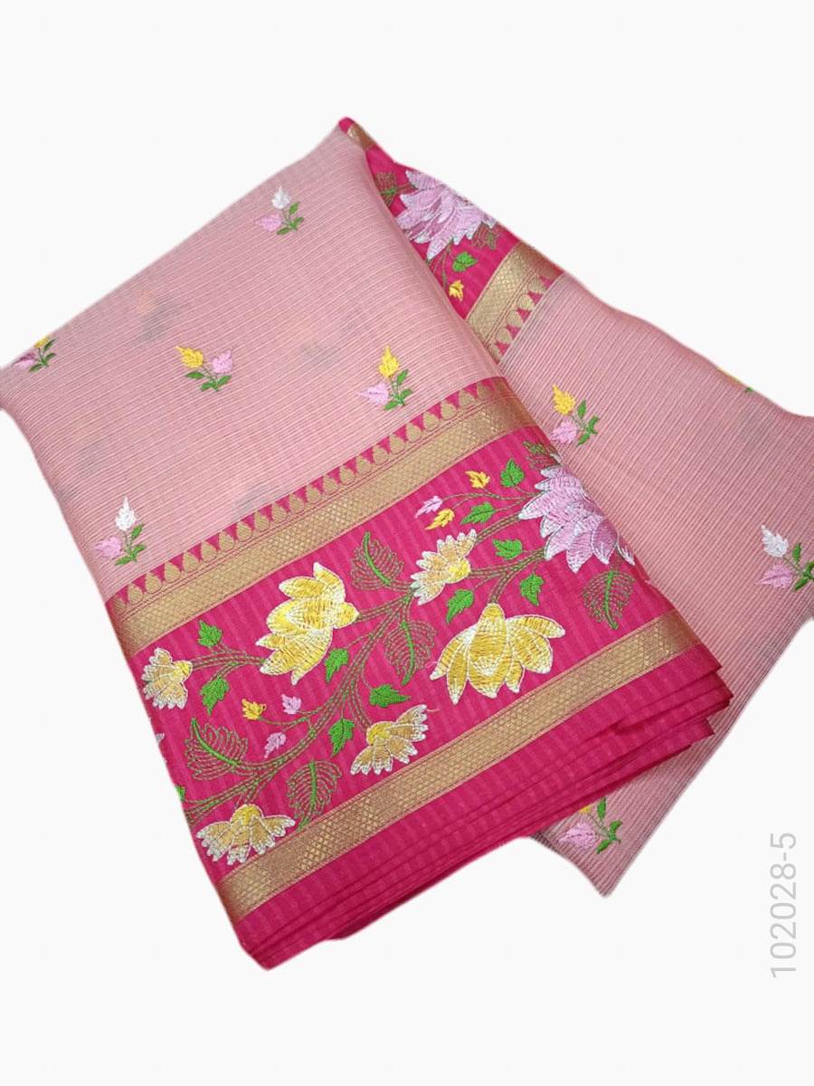 Cotton Embroidery Kota Checks Work Banarasi Saree Wholesale view 6