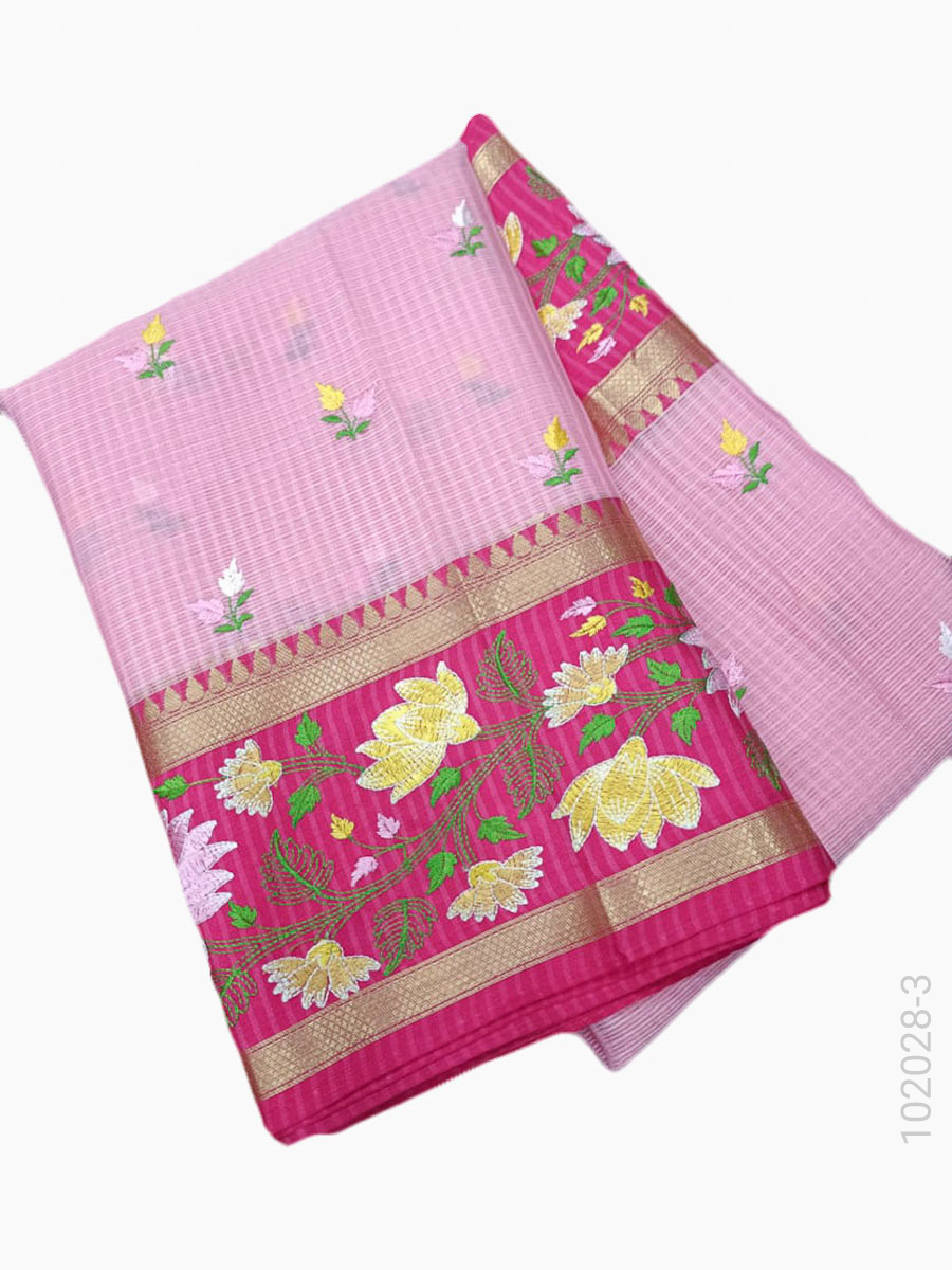 Cotton Embroidery Kota Checks Work Banarasi Saree Wholesale view 4