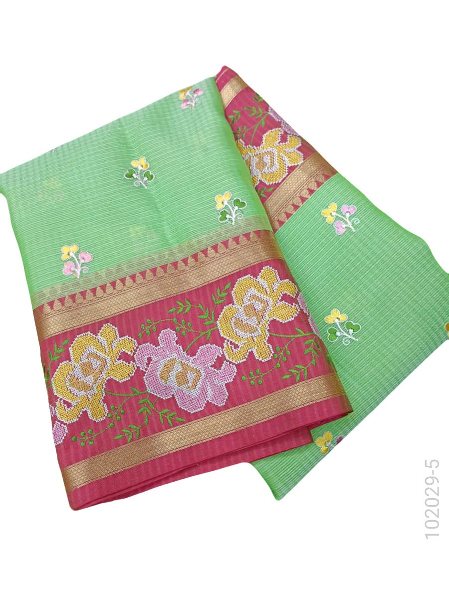 Cotton Kota Checks Embroidery Work Banarasi Saree Wholesale view 6