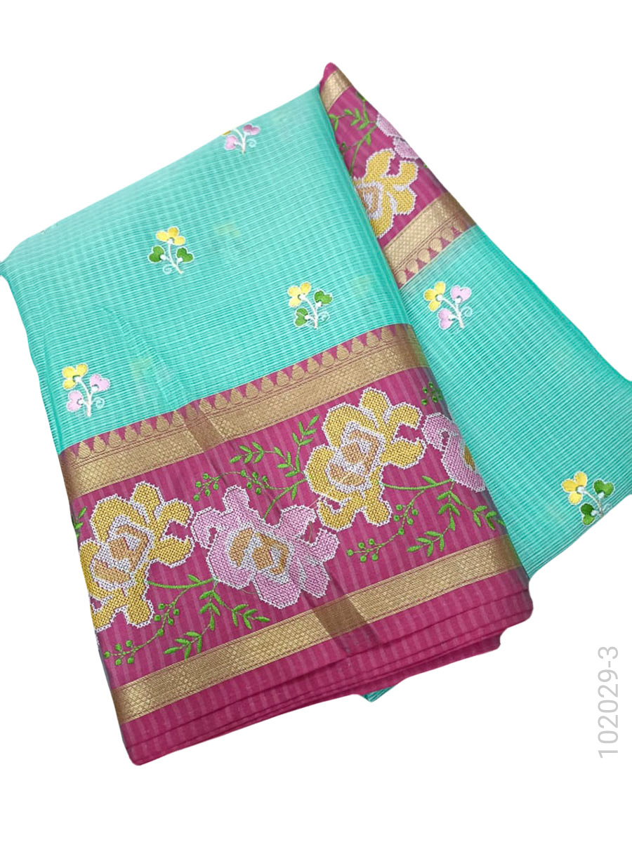 Cotton Kota Checks Embroidery Work Banarasi Saree Wholesale view 4
