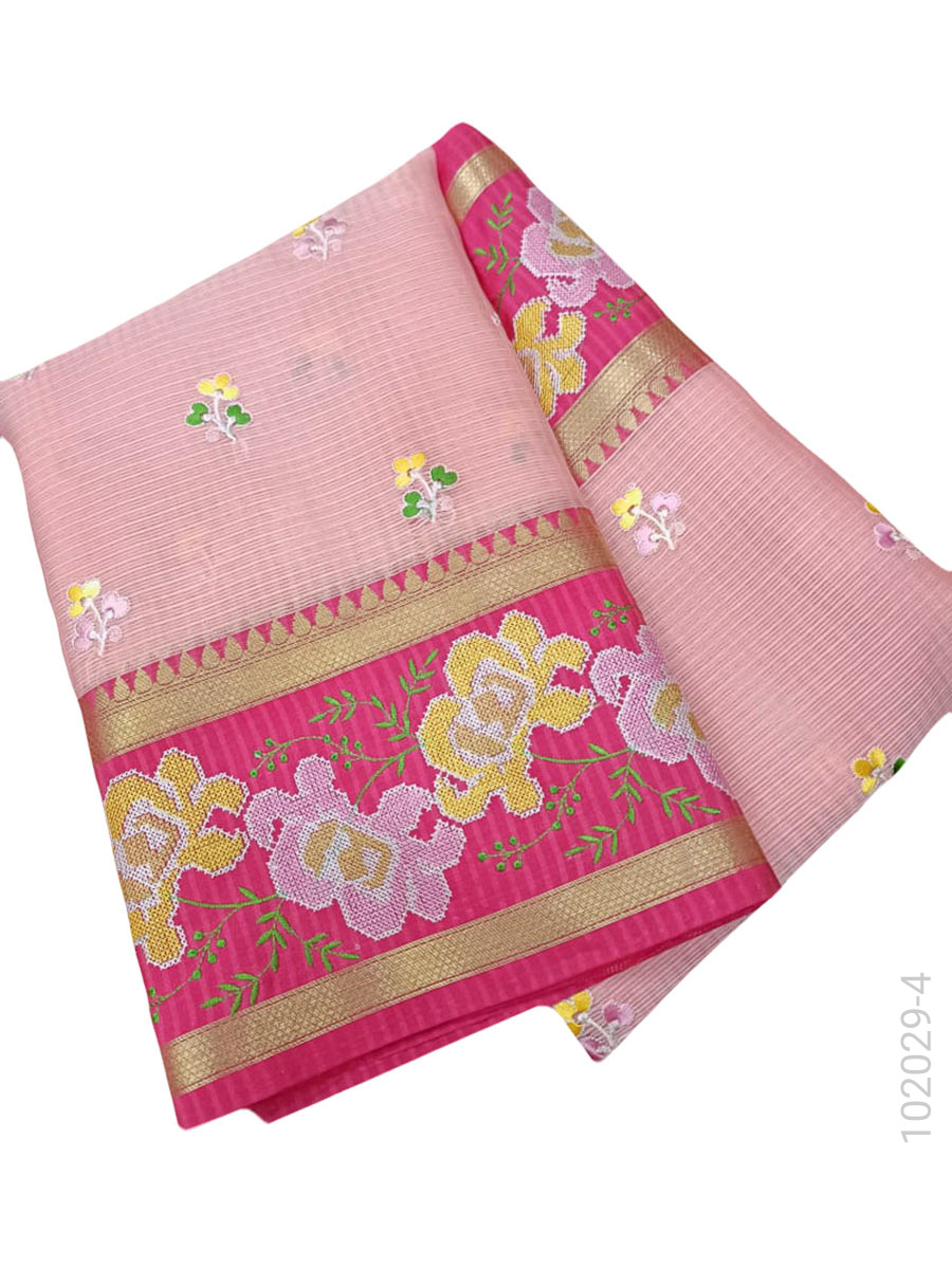 Cotton Kota Checks Embroidery Work Banarasi Saree Wholesale view 5