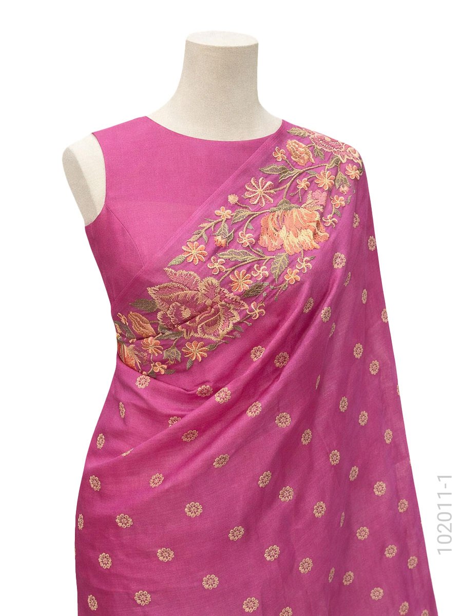 Kora Organza Embroidery Work Designer Banarasi Saree fabric close-up