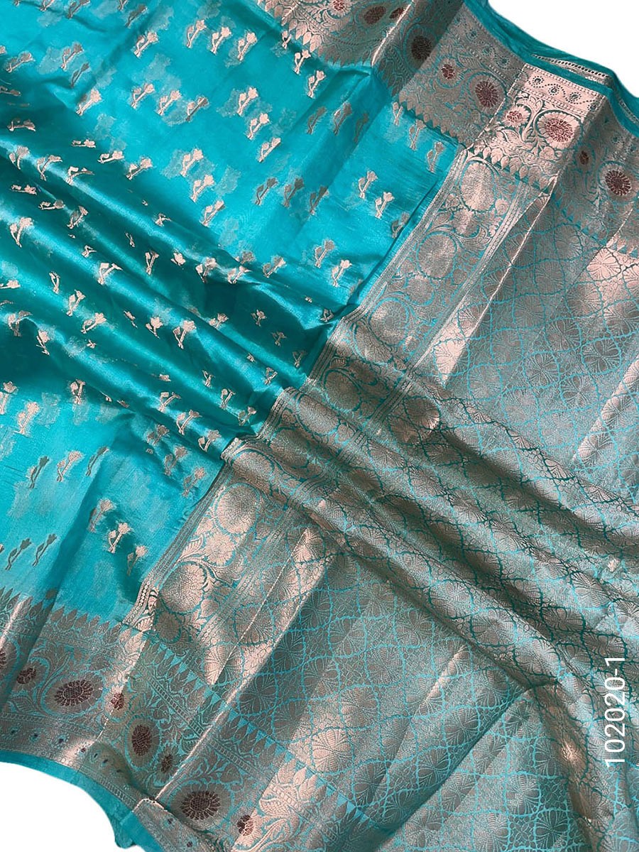 Viscose Resham and Zari Work Designer Banarasi Saree fabric close-up