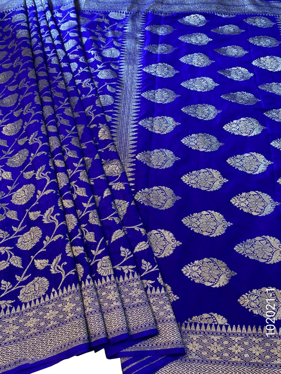 Katan Silk Zari Work Jaal Banarasi Saree fabric close-up
