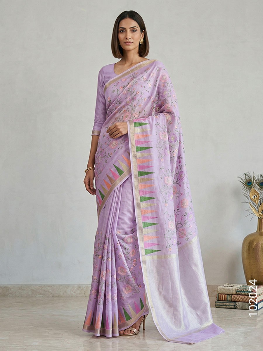Cotton Embroidery Work Kota Checks Banarasi Saree