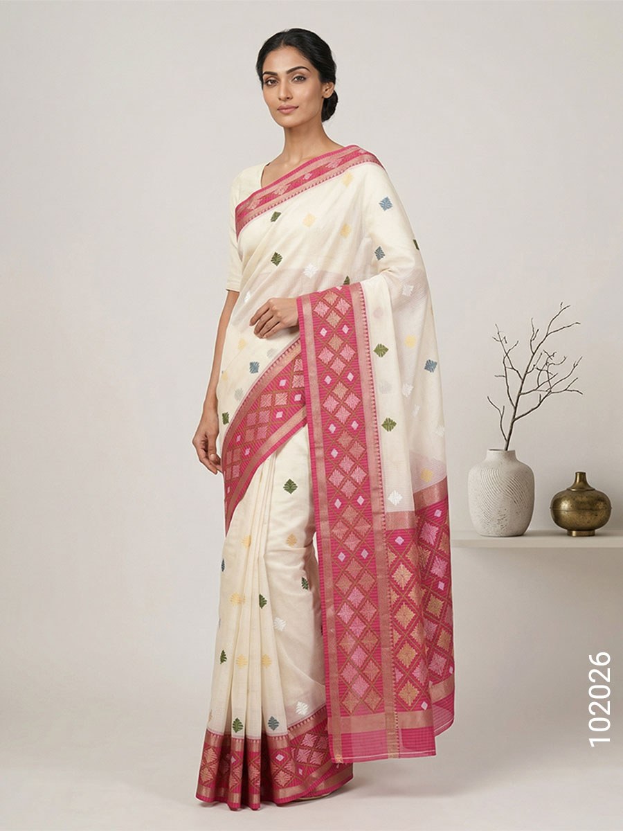 Cotton Embroidery Work Kota Checks Banarasi Saree