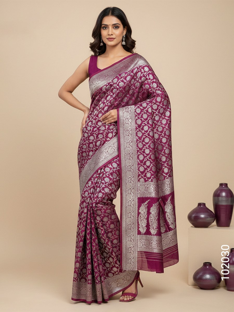 Katan Silk Zari Work Jaal Banarasi Saree
