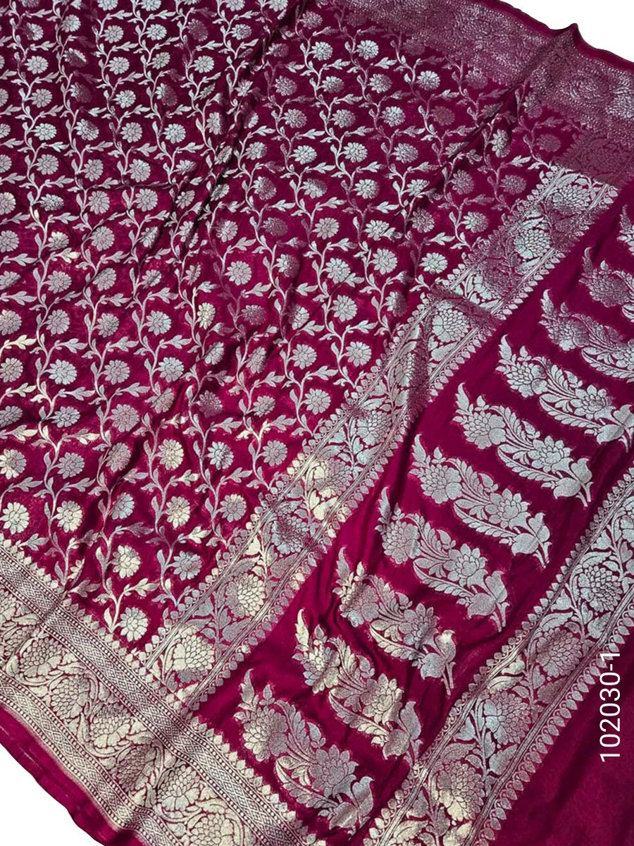 Katan Silk Zari Work Jaal Banarasi Saree fabric close-up