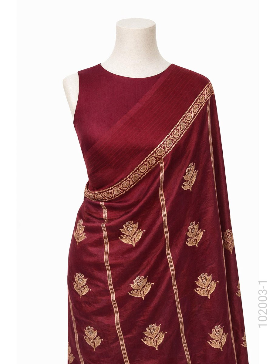 Soft Silk Zari Work Buta Banarasi Saree fabric close-up
