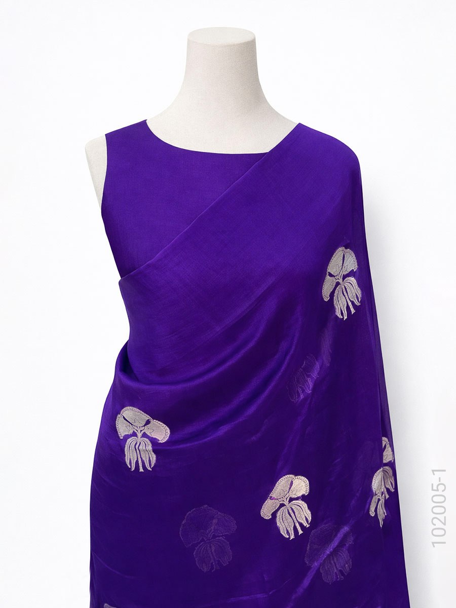 Kora Organza Zari Work Buta Banarasi Saree fabric close-up