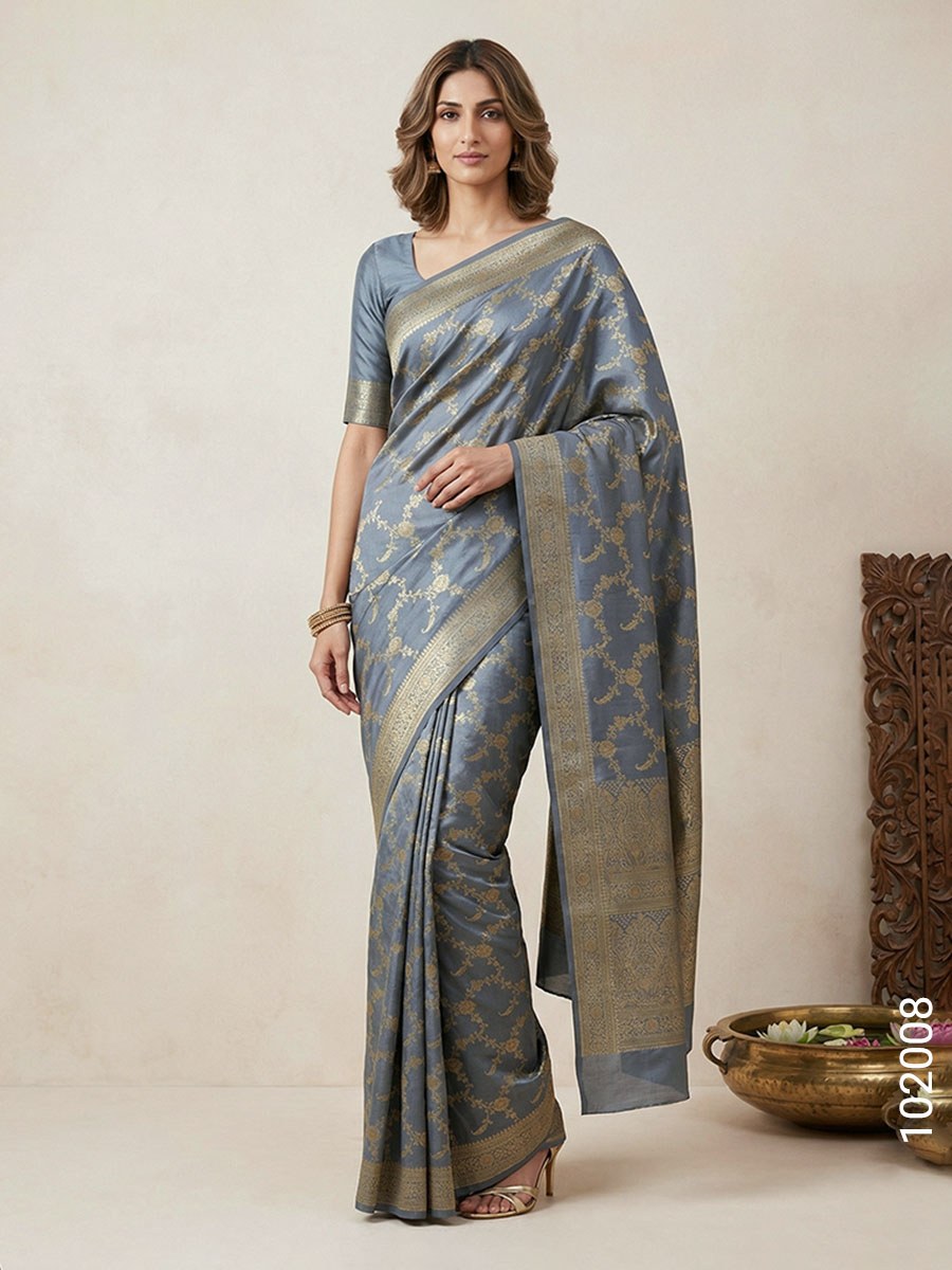 Soft Silk Zari Work Jaal Banarasi Saree