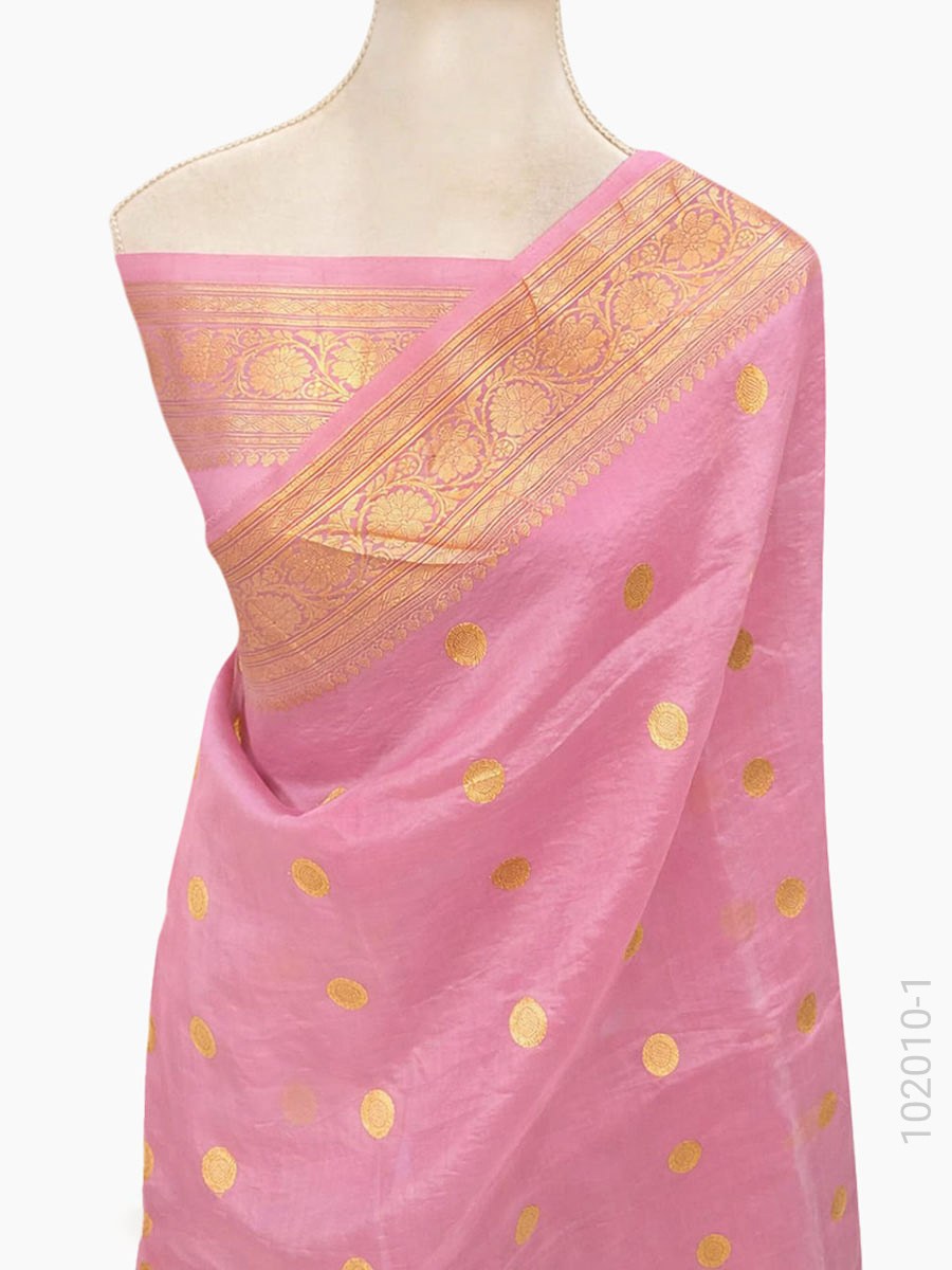 Kora Organza Zari Work Buta Banarasi Saree fabric close-up