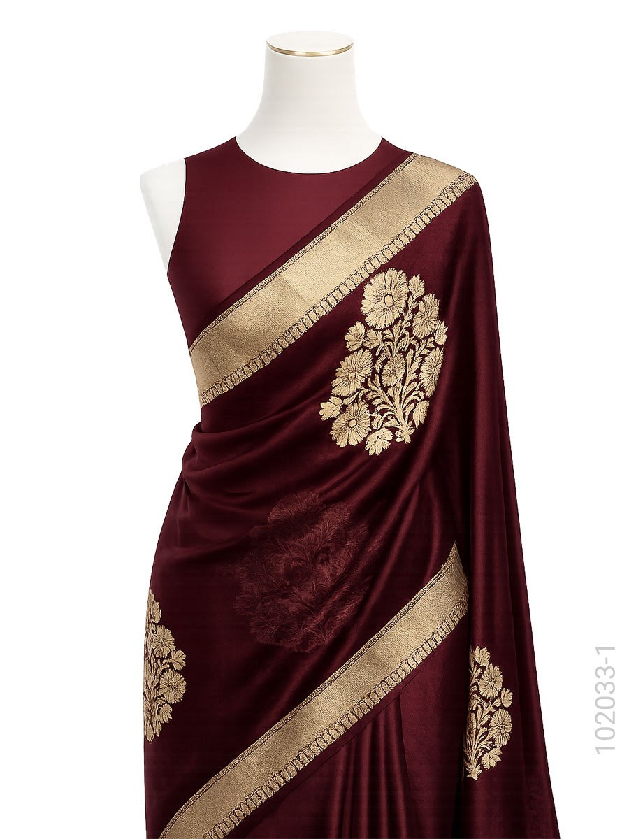 Kora Organza Zari Work Designer Banarasi Saree fabric close-up