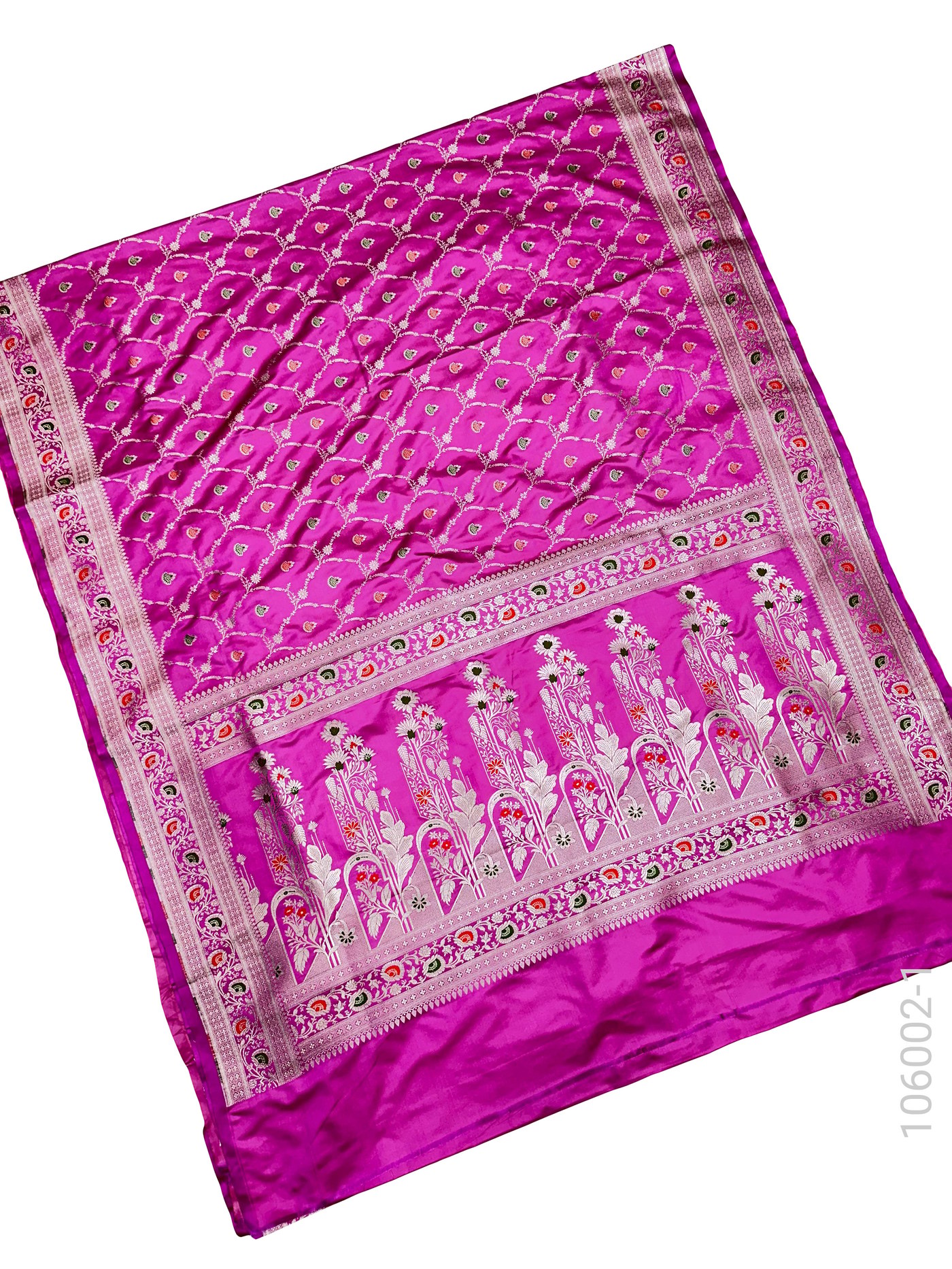 Mashru Silk Resham and Zari Jaal Work Banarasi Saree fabric close-up