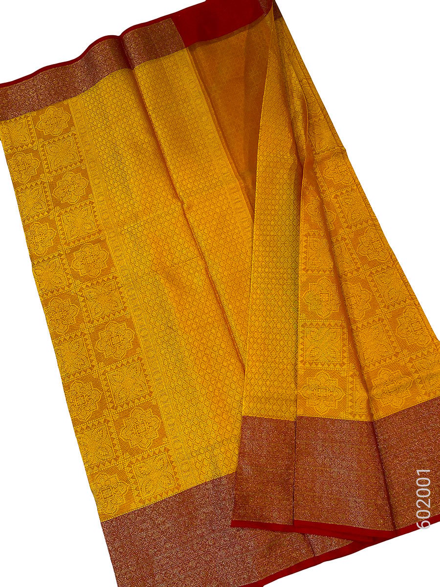 Gold Cotton Silk Zari Work Banarasi Saree fabric close-up