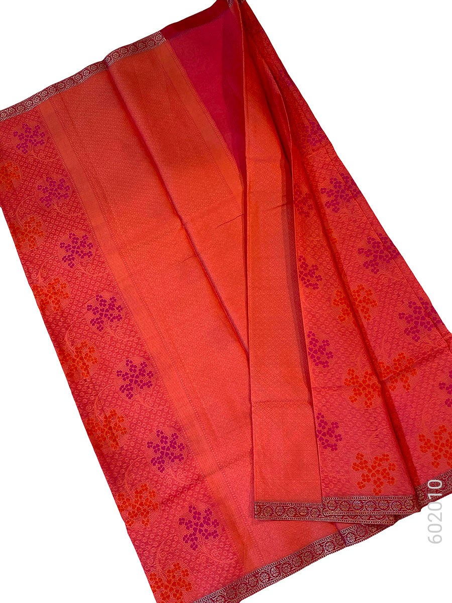 Red Zari Work Banarasi Saree in Cotton Silk fabric close-up