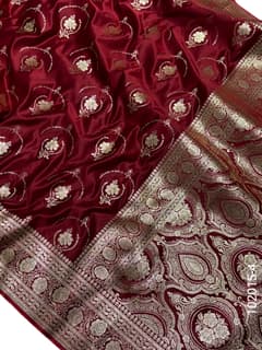 Mashru Silk Zari Work Jaal Banarasi Saree view 5