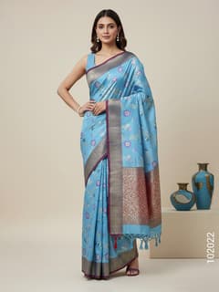 Cotton Resham and Zari Work Jaal Banarasi Saree view 1