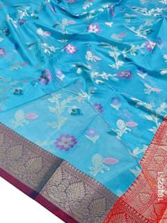 Cotton Resham and Zari Work Jaal Banarasi Saree view 2