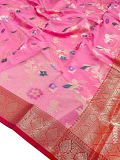 Cotton Resham and Zari Work Jaal Banarasi Saree view 6