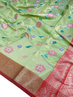Cotton Resham and Zari Work Jaal Banarasi Saree view 5
