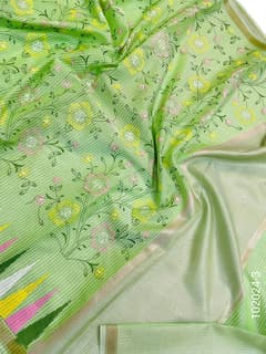 Cotton Embroidery Work Kota Checks Banarasi Saree view 7