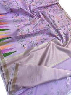 Cotton Embroidery Work Kota Checks Banarasi Saree view 2