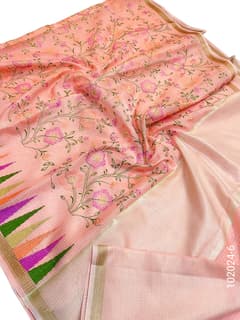 Cotton Embroidery Work Kota Checks Banarasi Saree view 6