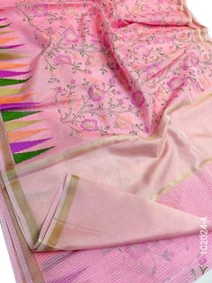 Cotton Embroidery Work Kota Checks Banarasi Saree view 4