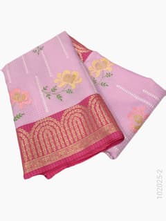 Cotton Embroidery Work Kota Checks Banarasi Saree view 3