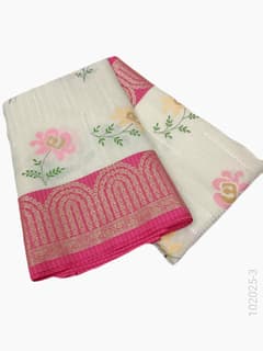 Cotton Embroidery Work Kota Checks Banarasi Saree view 4