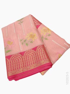 Cotton Embroidery Work Kota Checks Banarasi Saree view 6