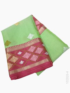 Cotton Embroidery Work Kota Checks Banarasi Saree view 5