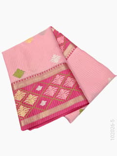 Cotton Embroidery Work Kota Checks Banarasi Saree view 6