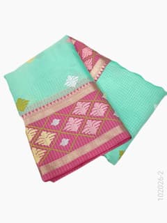 Cotton Embroidery Work Kota Checks Banarasi Saree view 3