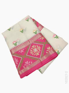 Cotton Embroidery Work Kota Checks Banarasi Saree view 3