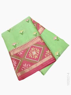 Cotton Embroidery Work Kota Checks Banarasi Saree view 5