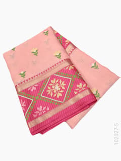 Cotton Embroidery Work Kota Checks Banarasi Saree view 6