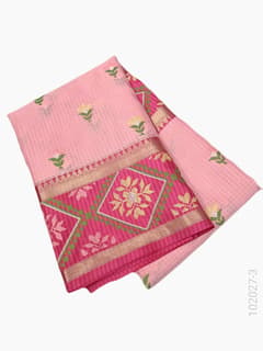 Cotton Embroidery Work Kota Checks Banarasi Saree view 4