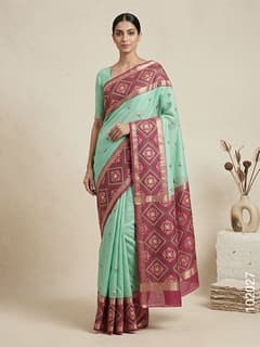 Cotton Embroidery Work Kota Checks Banarasi Saree view 1