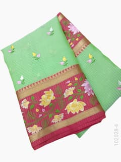 Cotton Embroidery Work Kota Checks Banarasi Saree view 5