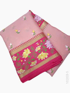 Cotton Embroidery Work Kota Checks Banarasi Saree view 6