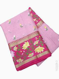 Cotton Embroidery Work Kota Checks Banarasi Saree view 4