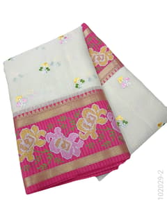 Cotton Embroidery Work Kota Checks Banarasi Saree view 3