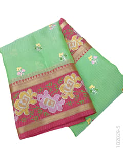 Cotton Embroidery Work Kota Checks Banarasi Saree view 6